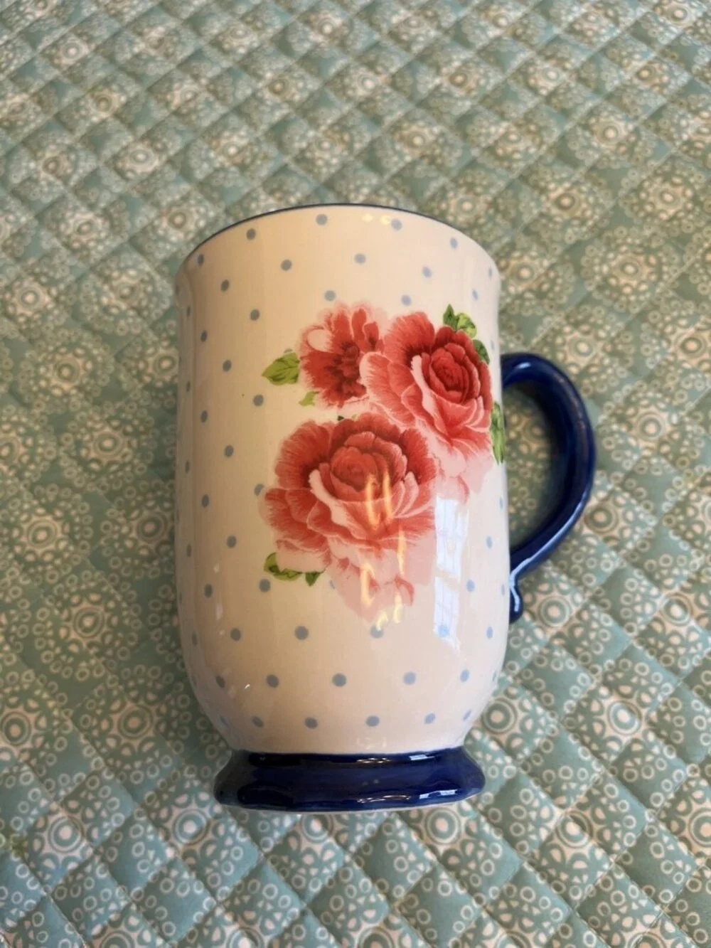 Pioneer Woman Coffee Mug Heritage Floral Blue Trim Ceramic 18oz